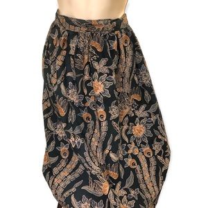 Long / Mid Length Dark Green Vintage Peacock Pattern Casual Skirt